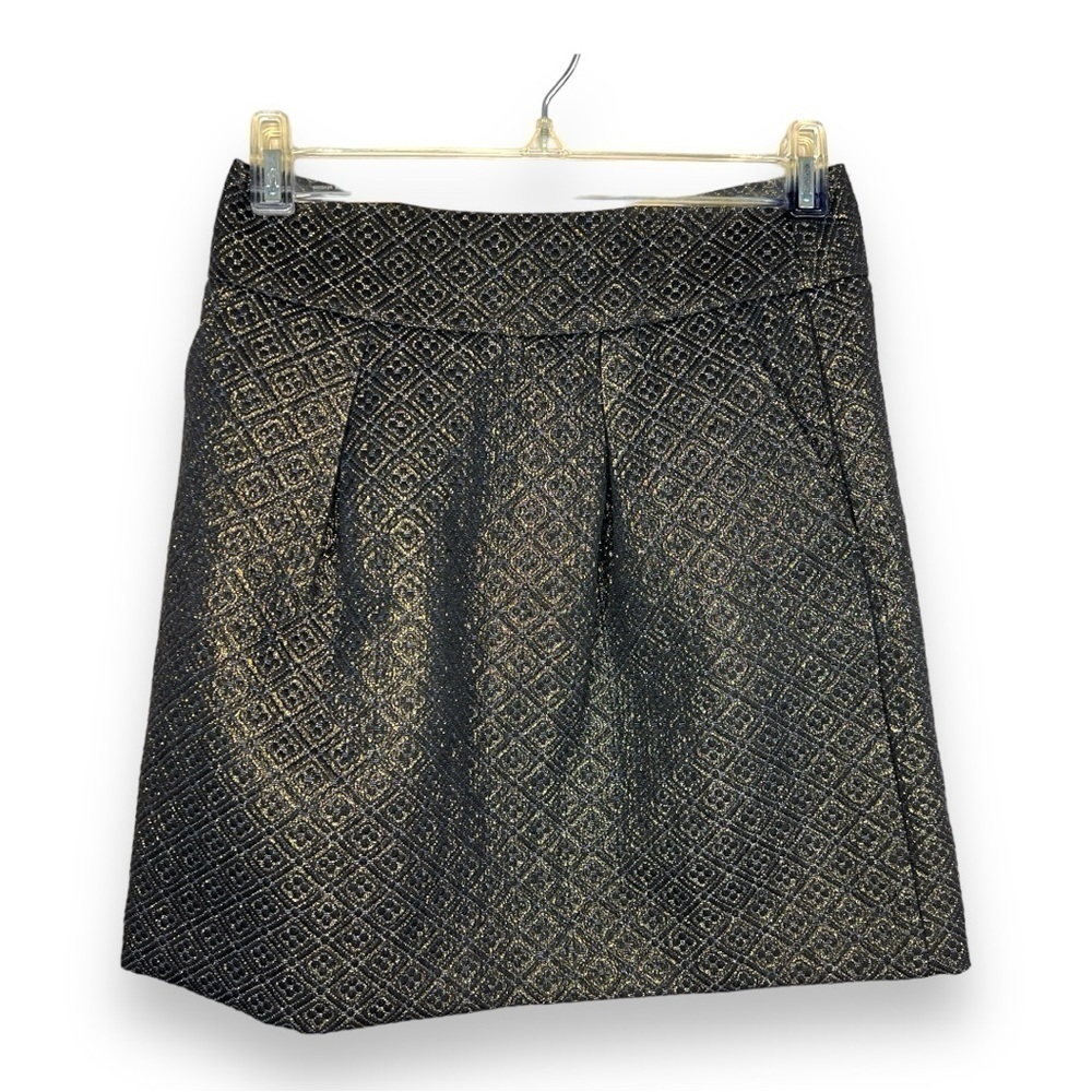 SIZE 00 ANN TAYLOR LOFT BLACK GOLD SHIMMER SKIRT POCKETS